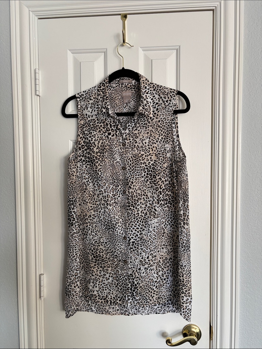 Chico's Sleeveless Leopard-Print Button Front Top - Beige & Black